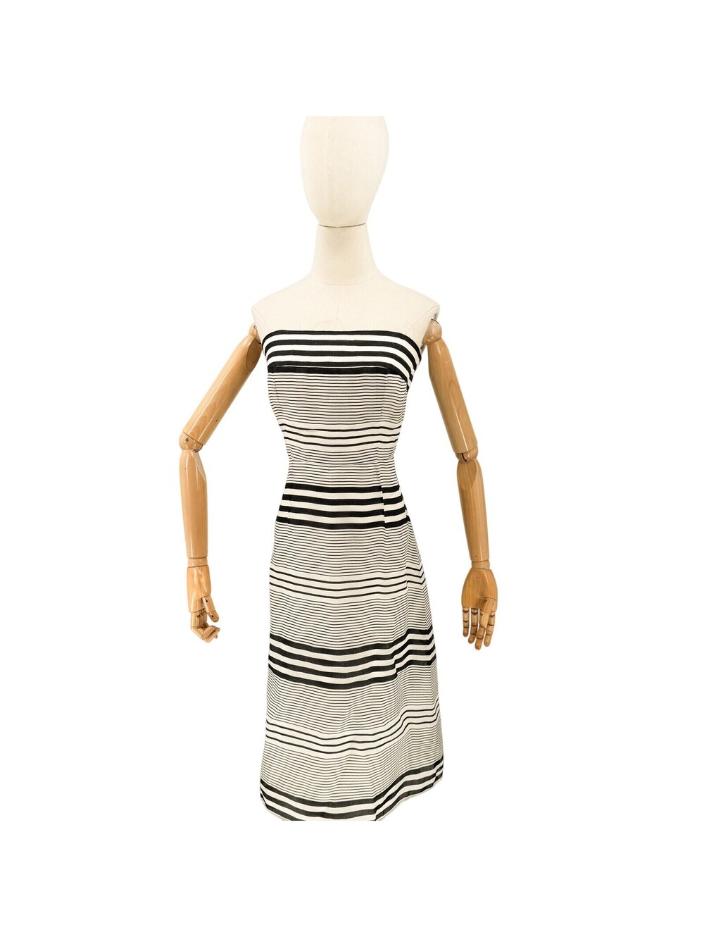 Vintage 90s Kay Unger Cream Black 100% Silk Striped Dress